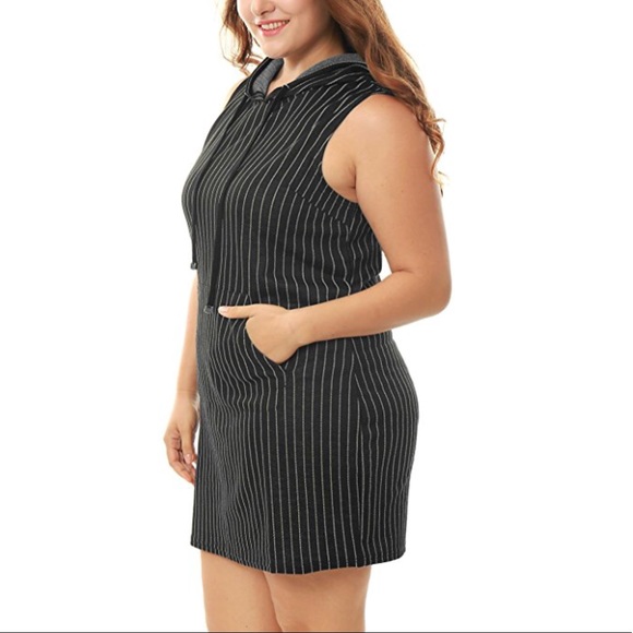Plus Size Sporty Striped Hooded Mini Dress - Picture 3 of 5